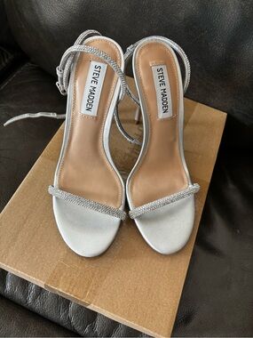 Steve Madden Silver Rhinestone Strap High-Heel Sandals